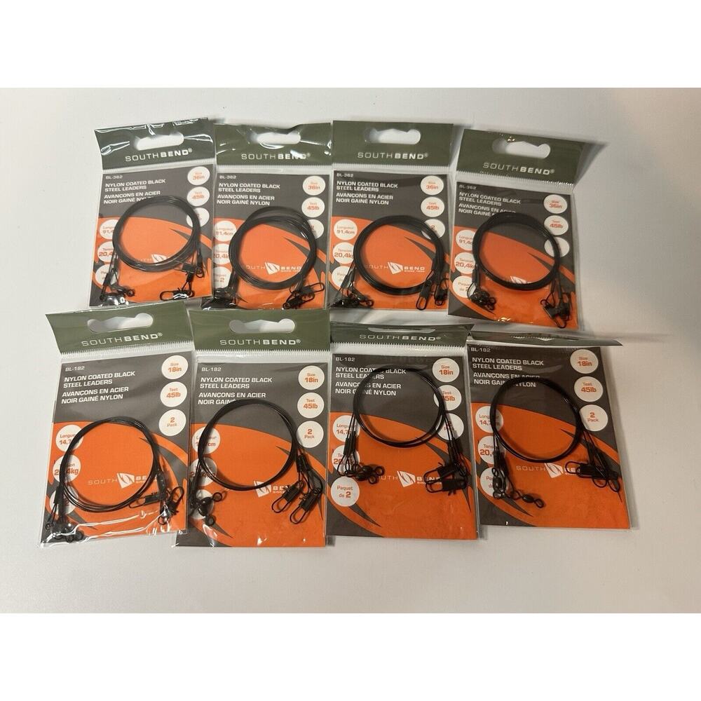 8 PACKS South Bend Two Hook 18" Wire Leader BL-182